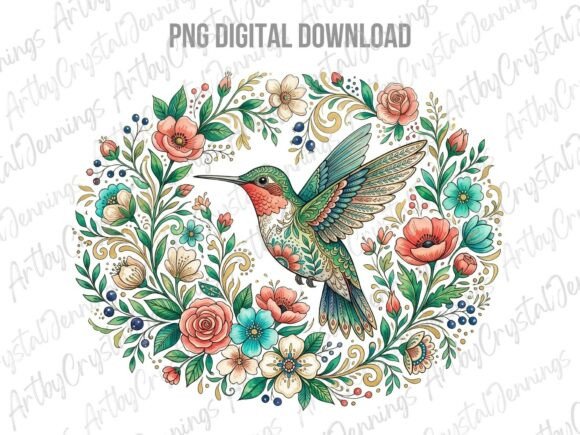 Download Floral Folk Art Hummingbird PNG - Art Collection
