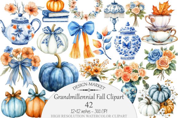 Download Watercolor Grandmillennial Fall Clipart - Art Collection