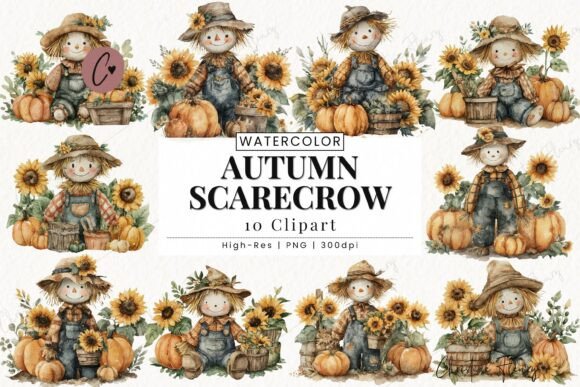Download Autumn Scarecrow Clipart Bundle - Art Collection