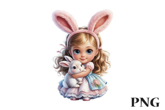 Download Cute Bunny Girl with Rabbit Clipart PNG - Art Collection