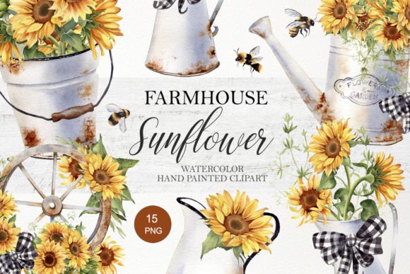 Download Watercolor Farmhouse Sunflower Clipart - Art Collection