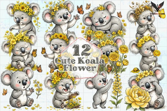 Download Cute Koala Flower Clipart PNG - Art Collection