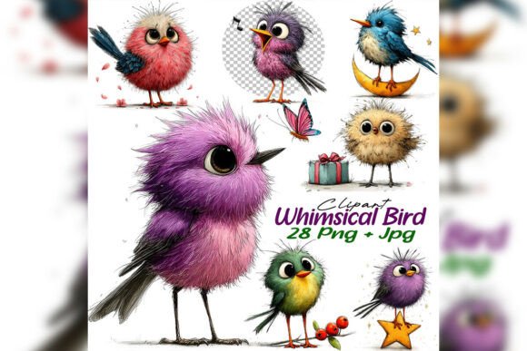 Download Whimsical Bird Clipart PNG Watercolor Se - Art Collection