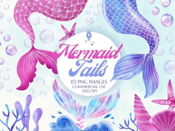 Download Watercolor Mermaid Tail Clipart Set - Art Collection