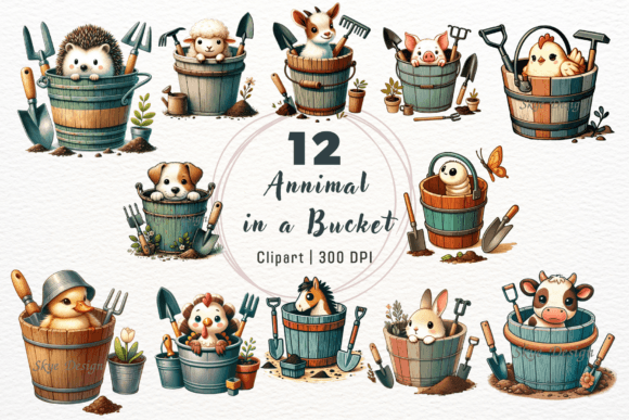 Download Cute Animal in a Bucket Clipart - Art Collection