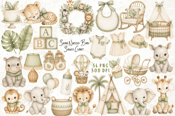 Download Safari Nursery Baby Shower Clipart PNG - Art Collection