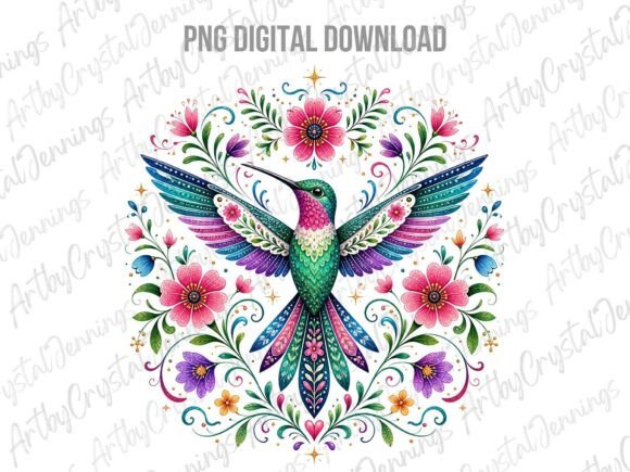 Download Colorful Folk Art Hummingbird PNG - Art Collection
