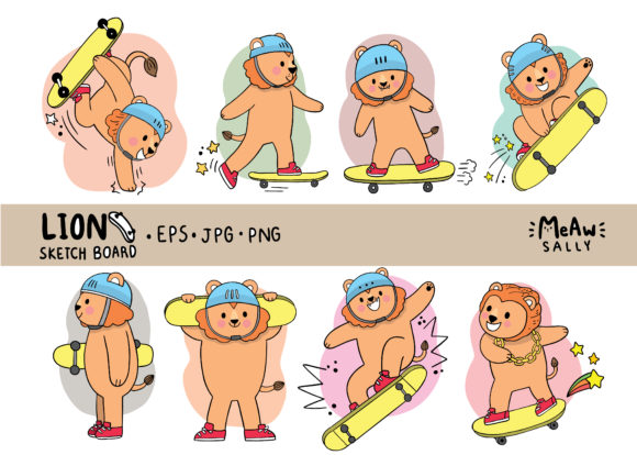Download Cartoon Cute Lion Playing Sketchboard - Art Collection