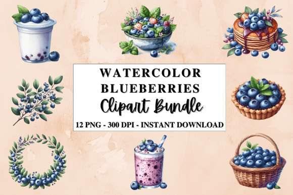 Download Watercolor Blueberries Clipart Bundle - Art Collection
