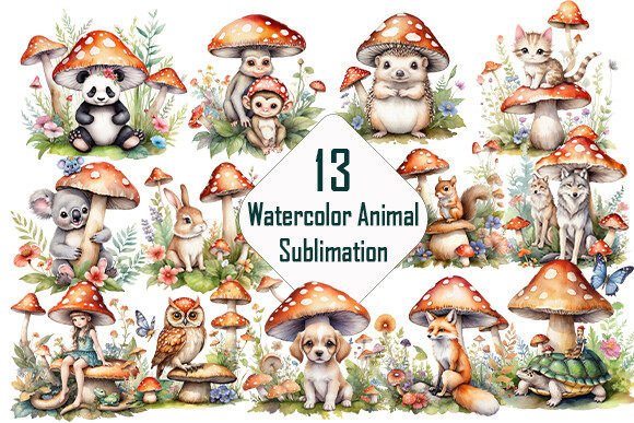 Download Watercolor Animal with Mushroom Clipart. - Art Collection